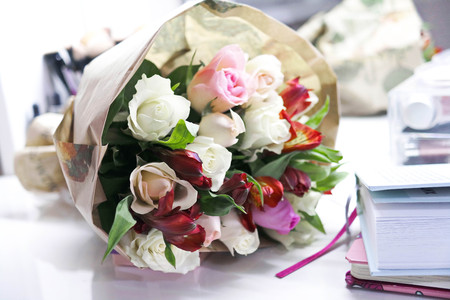 Very beautiful bouquet of flowers. festive colorful bouquetの写真素材