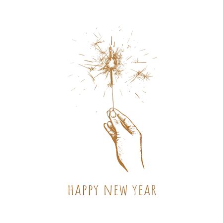 Sparkler in hand. Happy new yearのイラスト素材