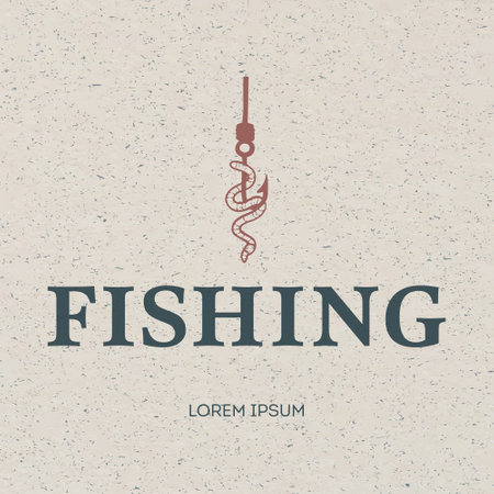 Worm on a hook vector illustration. Logo for fishing. Fishing hookのイラスト素材