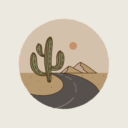 Mountain logo, cactus, road.のイラスト素材