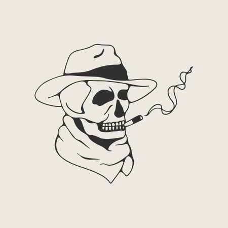 The skull in the hat smokes.のイラスト素材