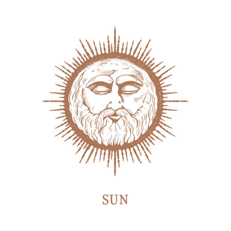 Sun in engraving style. Sun Vectorのイラスト素材