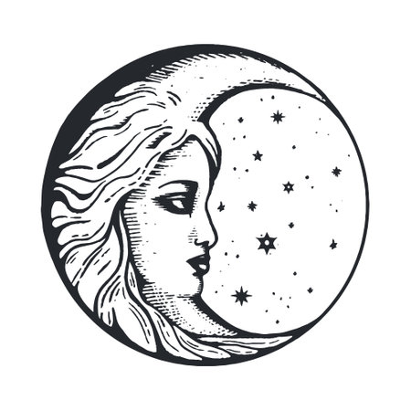 Crescent moon hand drawing vector illustration.のイラスト素材