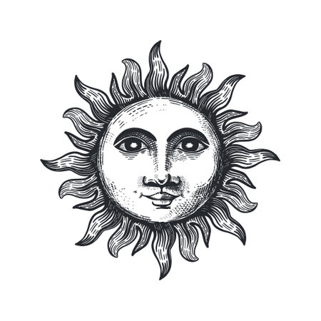 Sun hand drawing in vintage styleのイラスト素材