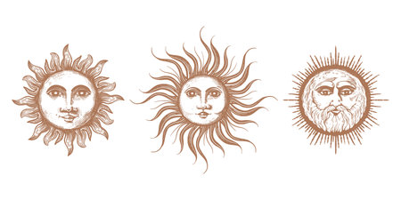 Sun collection. sunin the style of engravingのイラスト素材