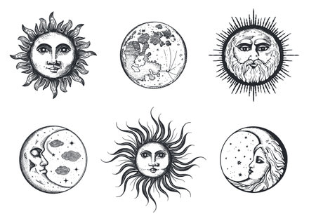 Set of moon and sun vector illustration.のイラスト素材