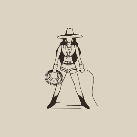 Cowboy girl with lasso. cowgirlのイラスト素材