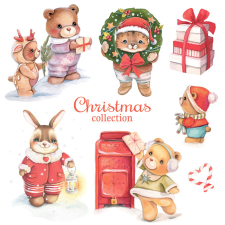 Cute bears and bunnies, Christmas characters.のイラスト素材