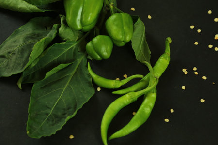 green chili pepper on a black backgroundの写真素材