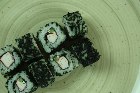 Various kinds of sushi served, close-up viewの写真素材