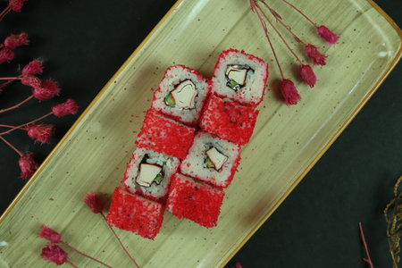 Various kinds of sushi served, close-up viewの写真素材