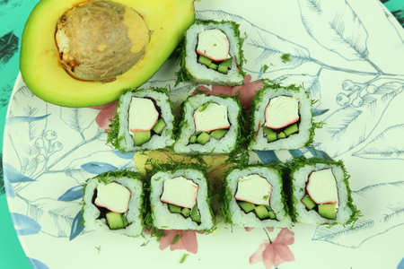 Various kinds of sushi served, close-up viewの写真素材