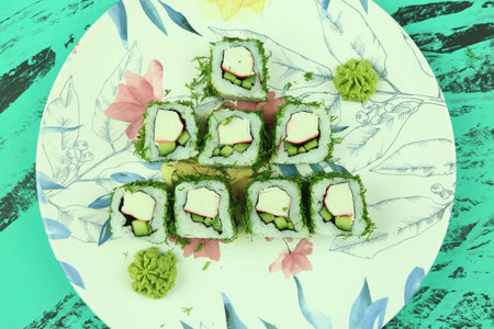 Various kinds of sushi served, close-up viewの写真素材