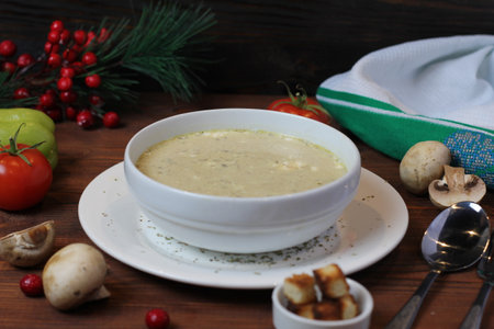 Vegetarian soup with green lentils. Home made