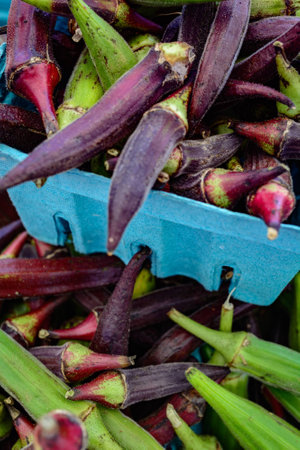 mixed color Okra for sale at a local farmers' market