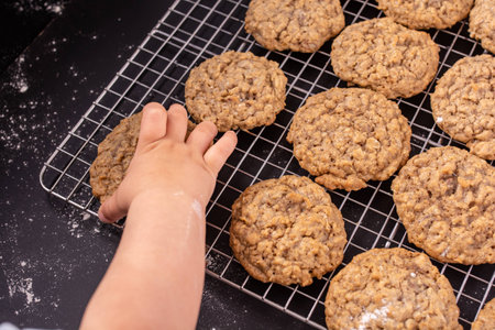 Toddler taking cookieの写真素材
