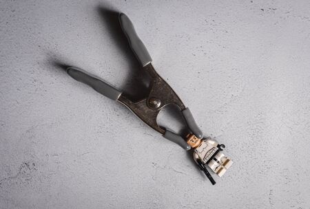 Saint Charles, Missouri USA 7-8-2019: The reason storm troopers are so grumpy. Head in clamp headache illustration.のeditorial素材