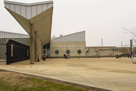 Alton, Illinois USA 12-28-2019: At the Meeting of the Great Rivers National Scenic Byway at the Melvin Price Locks and Dam No. 26 in Alton, situated on the banks of the Mississippi Riverのeditorial素材