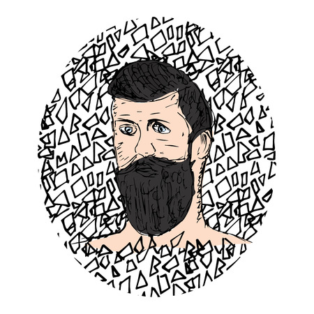 Hand drawn portrait of bearded hipsterのイラスト素材