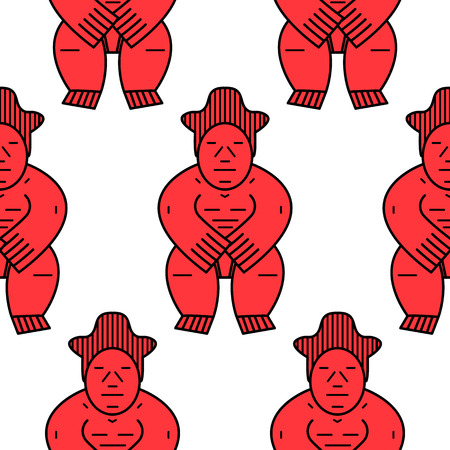 Abstract seamless pattern with japanese sumo wrestler on the white backgroundのイラスト素材
