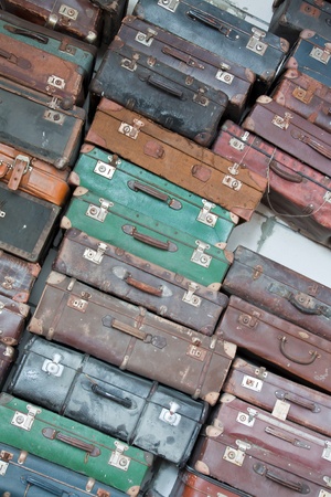 Pile of  colorful vintage suitcases.の写真素材