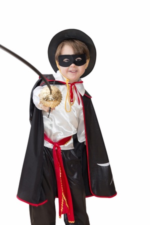 Boy with carnival costume . Little fighting knight with Polish emblem on the shield.の写真素材