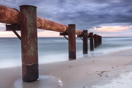 Landscapes of Poland  Sunset at Baltic sea  Industrial area  Pollution threat の写真素材