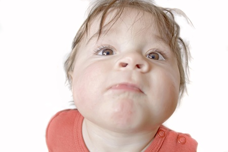 Closeup face of little boy less one の写真素材