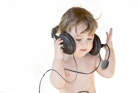 Little boy , less one with headphonesの写真素材