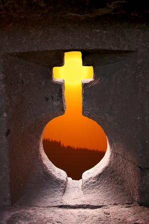 View of a sunset from a castle key.の写真素材