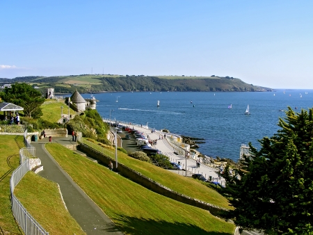 Summer time in Plymouth  View of harbor in Plymouth  Cornwall in Great Britain の写真素材