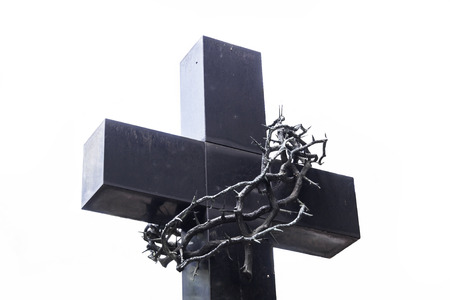 An 19th century antique art on cemetery in Warsaw  Poland   Black cross with crown of thornsの写真素材