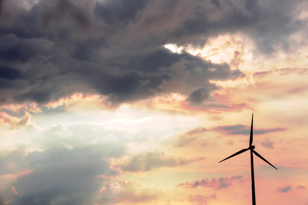 Sights of Poland  Wind farm on Polish seaside at sunset の写真素材