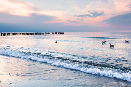 Landscapes of Poland. Calm sunset at Baltic sea.の写真素材