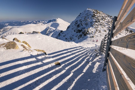Ski resort in Slovakia. High mountain Tatras. Peak Chopok on sunny day. Beautiful landscape.の写真素材
