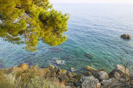 Coast of Adriatic sea. Water and mountains in Montenegro.の写真素材
