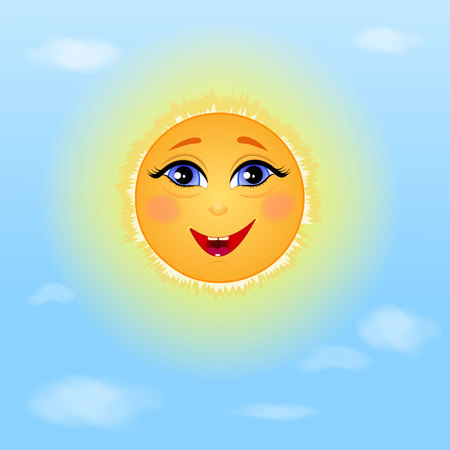 Cheerful sun on blue skyのイラスト素材