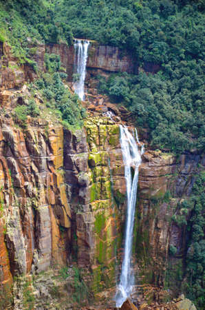 The landscape of a waterfall in the forest. Seven Sisters waterfall from Meghalaya, Indiaの写真素材