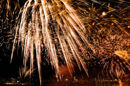 a night sky full of fireworksの写真素材