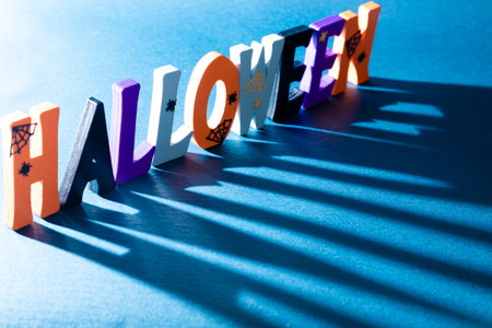 Halloween letters in the light to create shadowsの写真素材