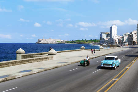 Havana city, driving along El Malecon on broad daylightのeditorial素材