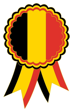 Award Ribbon in the national colors Black, Gold and Red of Belgium as well as emblem or banner for presentation ceremony and celebrations on an isolated white background as vectorのイラスト素材