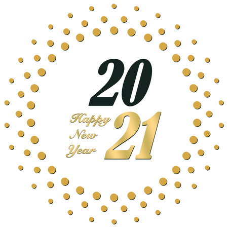 Happy New Year 2021 greetings vector. Abstract firework. White background. Ornament in gold and black for background, wall paper, invitation, calendar, greeting cards etc.のイラスト素材