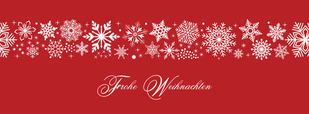 Seamless german greetings Merry Christmas vector with snowflakes and stars. Translation German to English: Merry Christmas is Merry Christmas.のイラスト素材