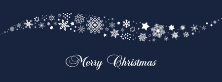 Merry Christmas waved vector ornament. White snowflakes and stars. Blue background. Ornament for background, wall paper, invitation, calendar, greeting cards etc.のイラスト素材