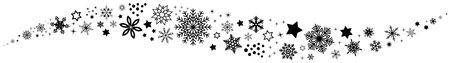 Christmas waved vector ornament with black snowflakes and stars. Ornament for background, wall paper, invitation, calendar, greeting cards etc.のイラスト素材