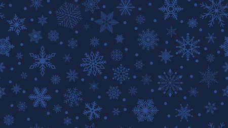 Seamless blue frosty snowflakes on dark blue background. Christmas background.