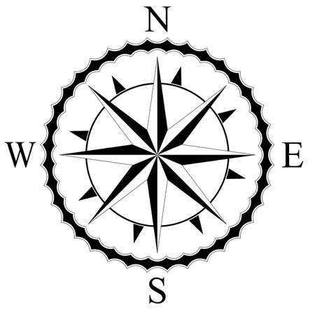 Simple Compass rose for marine or nautical navigation and also for including in maps on a isolated white background as vectorのイラスト素材
