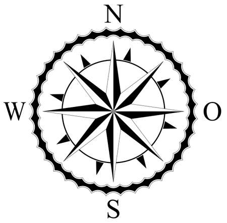 Compass rose with German east description. For marine or nautical navigation and also including in maps on a isolated white background as vector.のイラスト素材
