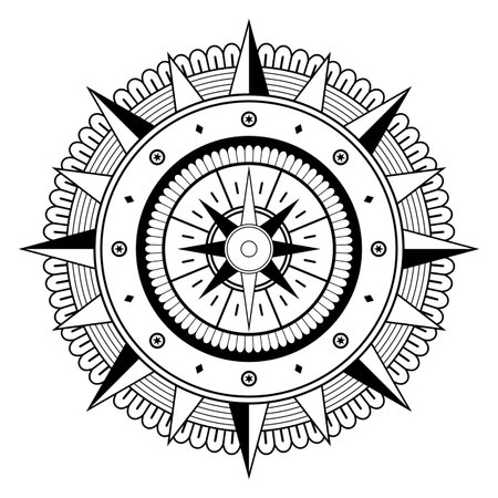 Mandala vector with Compass rose on an isolated white background.のイラスト素材